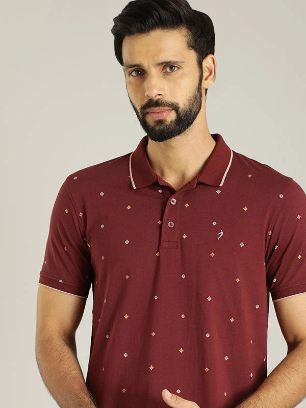 Indian Terrain Men's Half Sleeve Regular Fit Maroon Polo T-Shirt